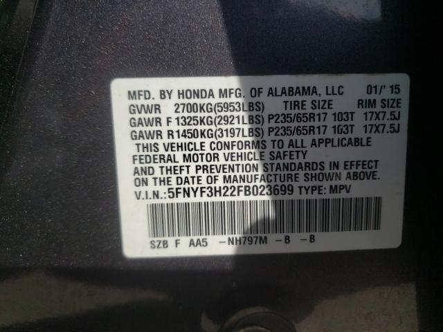 2015 HONDA PILOT LX 5FNYF3H22FB023699
