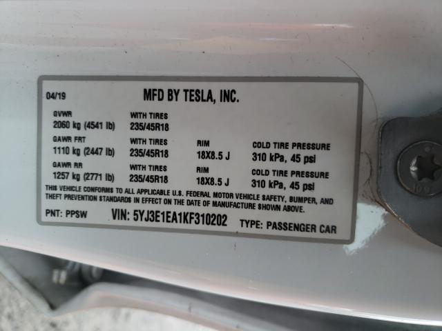 2019 TESLA MODEL 3 5YJ3E1EA1KF310202