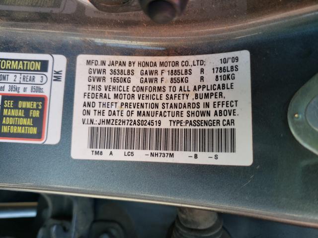 2010 HONDA INSIGHT EX JHMZE2H72AS024519