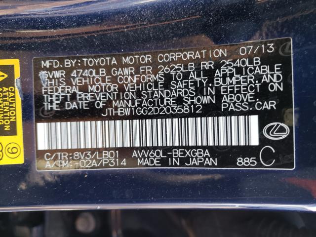 2013 LEXUS ES 300H JTHBW1GG2D2035812