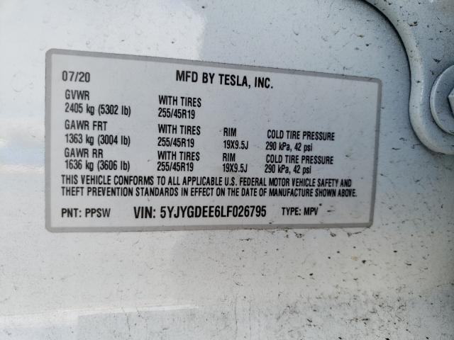 2020 TESLA MODEL Y 5YJYGDEE6LF026795