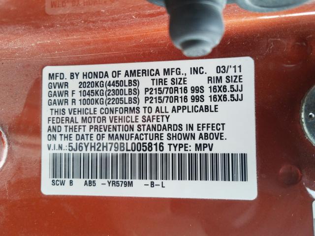 2011 HONDA ELEMENT EX 5J6YH2H79BL005816