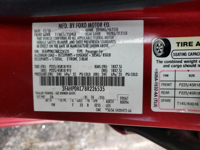 2011 FORD FUSION SPO 3FAHP0KC7BR226535