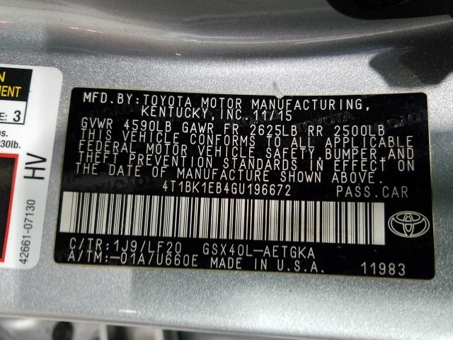2016 TOYOTA AVALON XLE 4T1BK1EB4GU196672