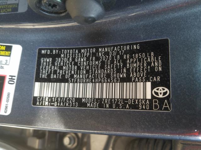 2017 TOYOTA COROLLA L 5YFBURHE4HP664563