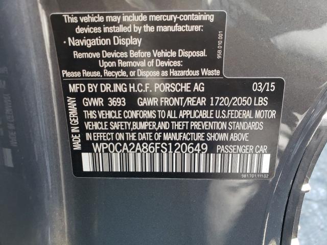2015 PORSCHE BOXSTER WP0CA2A86FS120649