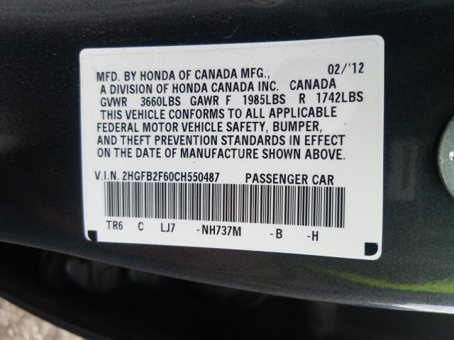 2012 HONDA CIVIC HF 2HGFB2F60CH550487