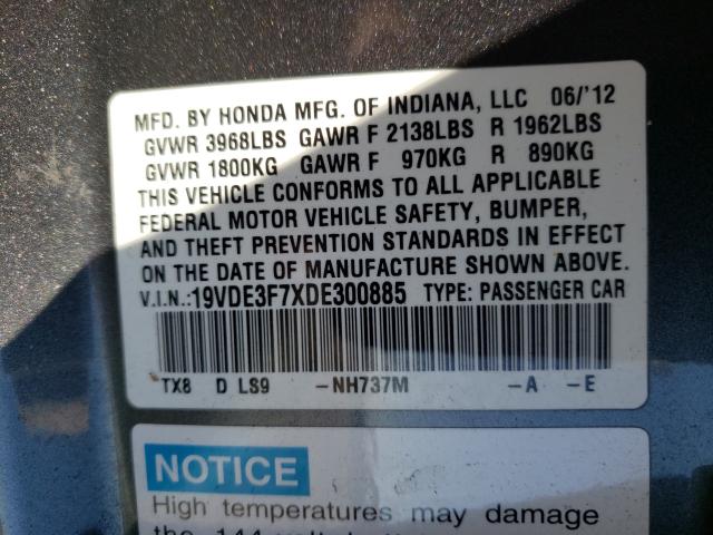 2013 ACURA ILX HYBRID 19VDE3F7XDE300885