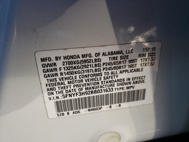 2011 HONDA PILOT TOUR 5FNYF3H92BB031633