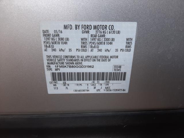 2016 FORD EXPLORER 1FM5K7B80GGD31962