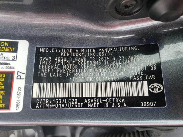 2012 TOYOTA CAMRY BASE 4T1BF1FK1CU116497