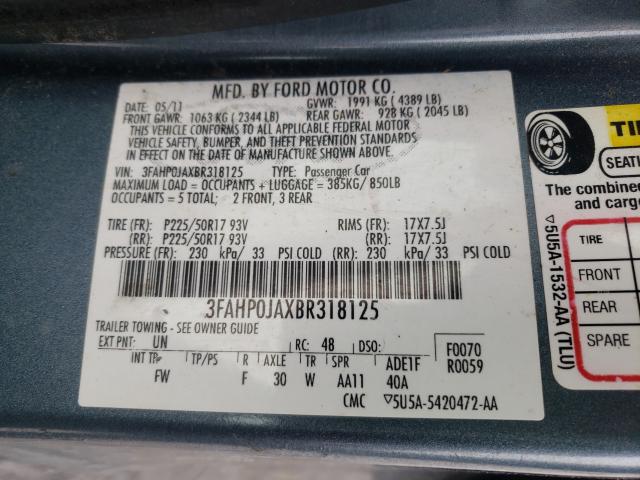 2011 FORD FUSION SEL 3FAHP0JAXBR318125