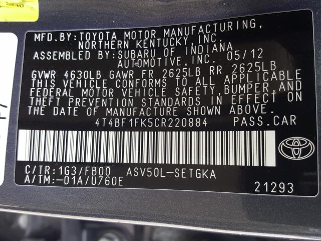 2012 TOYOTA CAMRY BASE 4T4BF1FK5CR220884