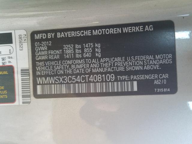 2012 MINI COOPER COU WMWSX3C54CT408109