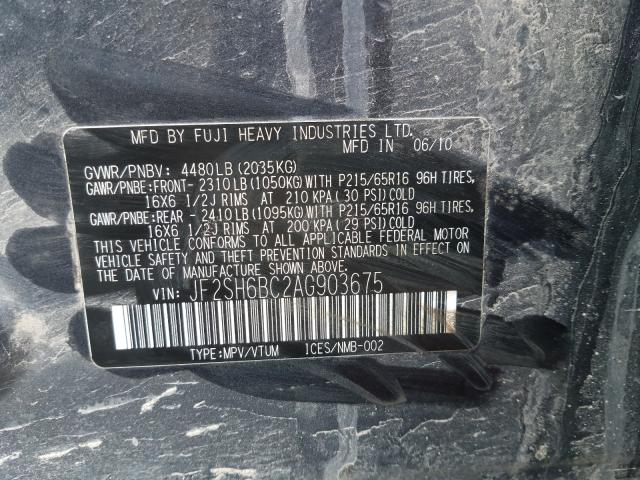 2010 SUBARU FORESTER X JF2SH6BC2AG903675