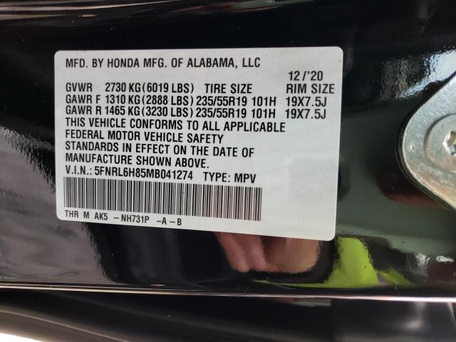 2021 HONDA ODYSSEY TO 5FNRL6H85MB041274