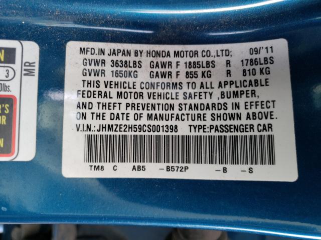 2012 HONDA INSIGHT LX JHMZE2H59CS001398