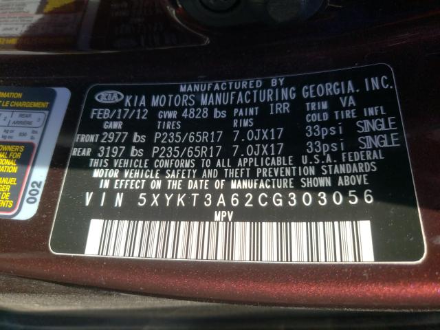 2012 KIA SORENTO BA 5XYKT3A62CG303056