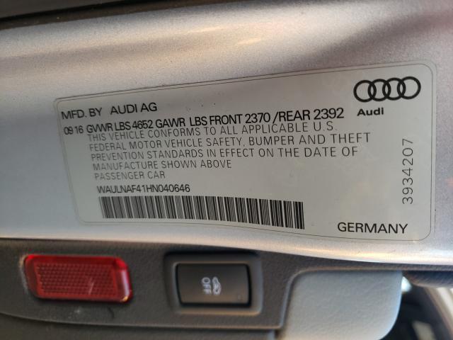 2017 AUDI A4 PREMIUM - WAULNAF41HN040646