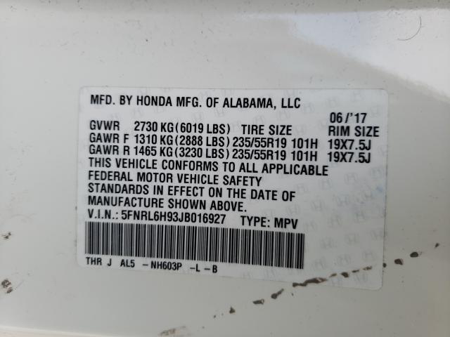 2018 HONDA ODYSSEY EL 5FNRL6H93JB016927