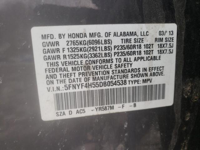 2013 HONDA PILOT EXL 5FNYF4H55DB054538