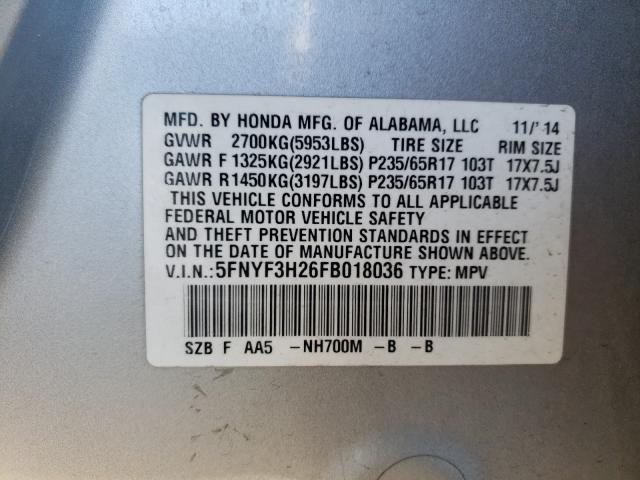 2015 HONDA PILOT LX 5FNYF3H26FB018036