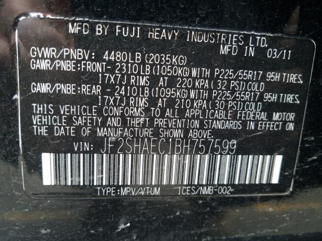 2011 SUBARU FORESTER JF2SHAEC1BH757599