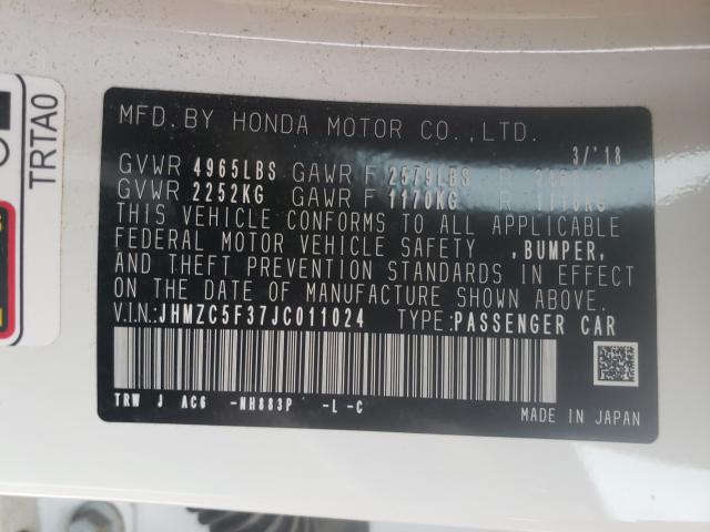 2018 HONDA CLARITY TO JHMZC5F37JC011024