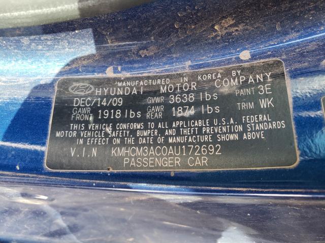 2010 HYUNDAI ACCENT BLU KMHCM3AC0AU172692