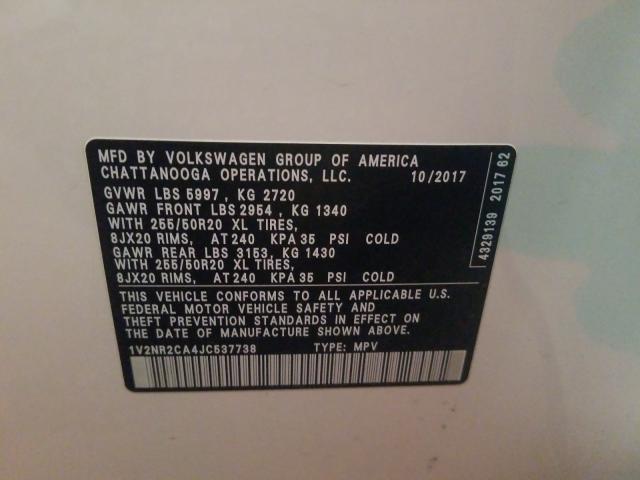 2018 VOLKSWAGEN ATLAS SEL 1V2NR2CA4JC537738