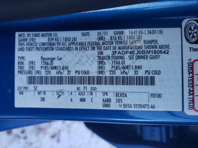 2011 FORD FIESTA SE 3FADP4EJ0BM180642