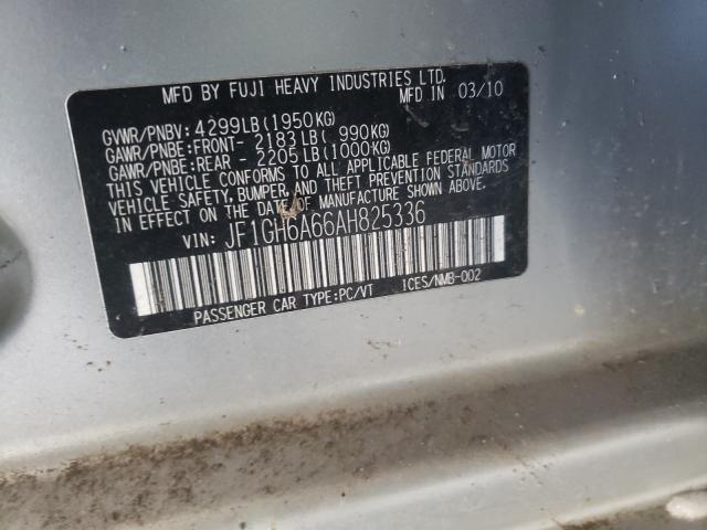 2010 SUBARU IMPREZA 2. JF1GH6A66AH825336