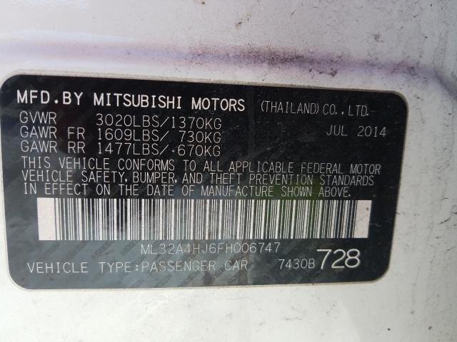 2015 MITSUBISHI MIRAGE ES ML32A4HJ6FH006747
