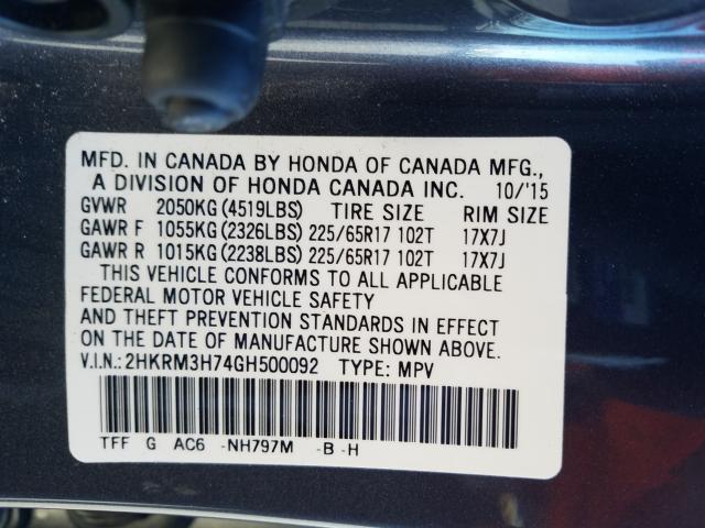 2016 HONDA CR-V 2HKRM3H74GH500092