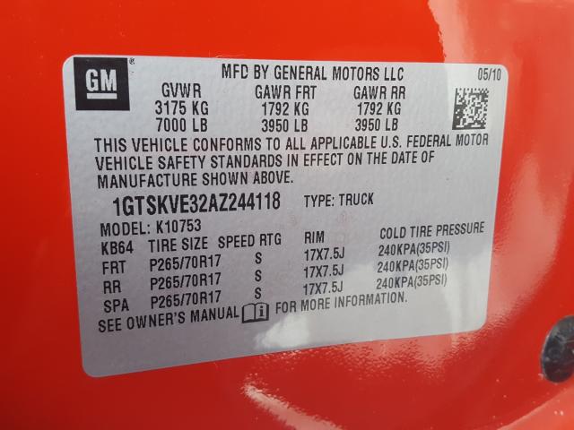2010 GMC SIERRA K15 1GTSKVE32AZ244118