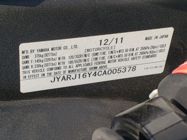 2012 YAMAHA YZFR6 C JYARJ16Y4CA005378
