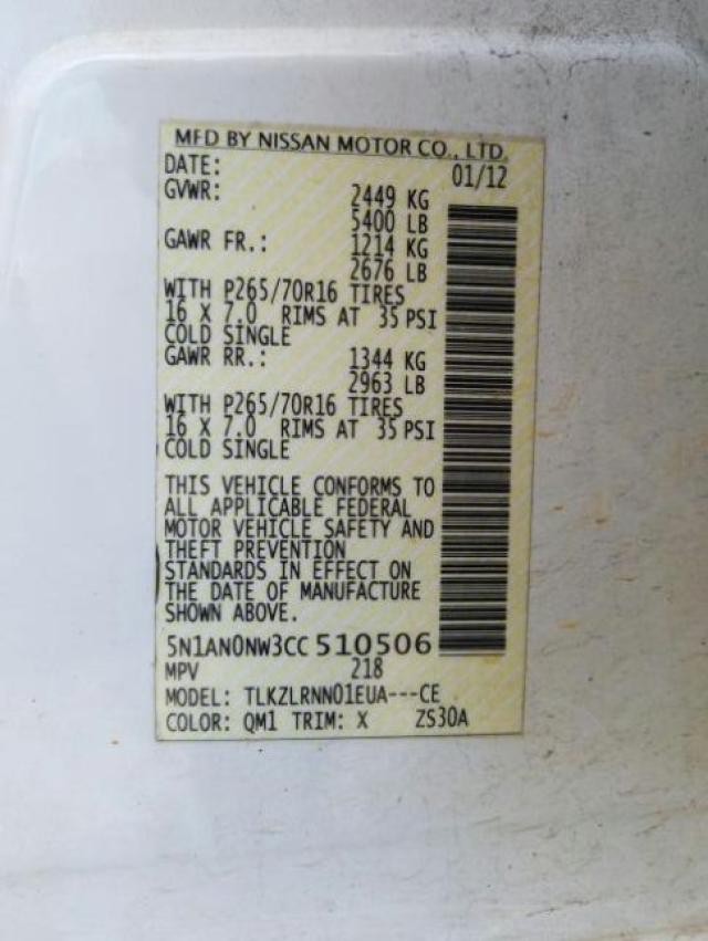 2012 NISSAN XTERRA OFF 5N1AN0NW3CC510506