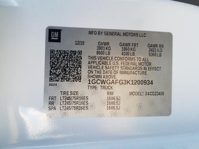 2019 CHEVROLET EXPRESS G2 1GCWGAFG3K1200934