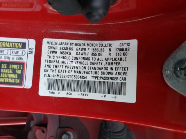 2012 HONDA INSIGHT EX JHMZE2H70CS004854