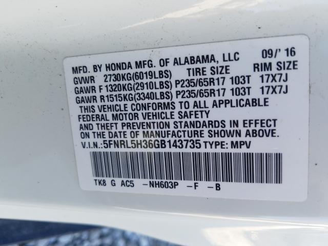 2016 HONDA ODYSSEY SE 5FNRL5H36GB143735