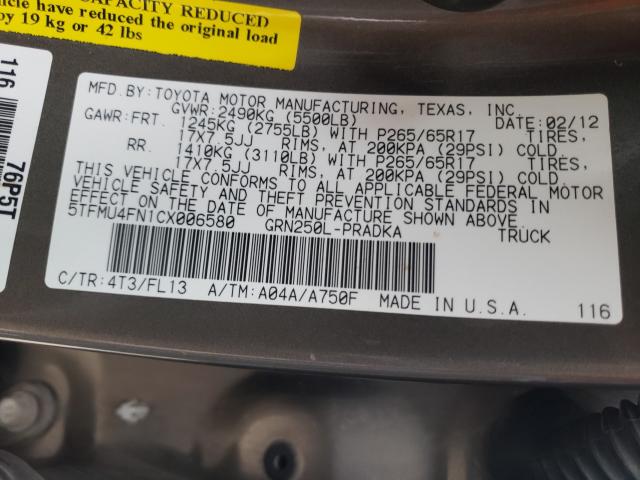 2012 TOYOTA TACOMA DOU 5TFMU4FN1CX006580