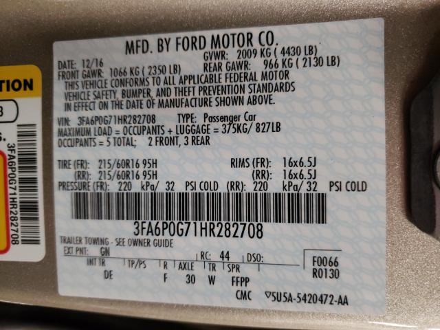 2017 FORD FUSION S - 3FA6P0G71HR282708