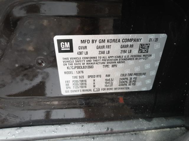 2020 CHEVROLET TRAX 1LT KL7CJPSB3LB313583