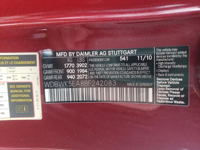 2011 MERCEDES-BENZ SLK 300 WDBWK5EA8BF242083