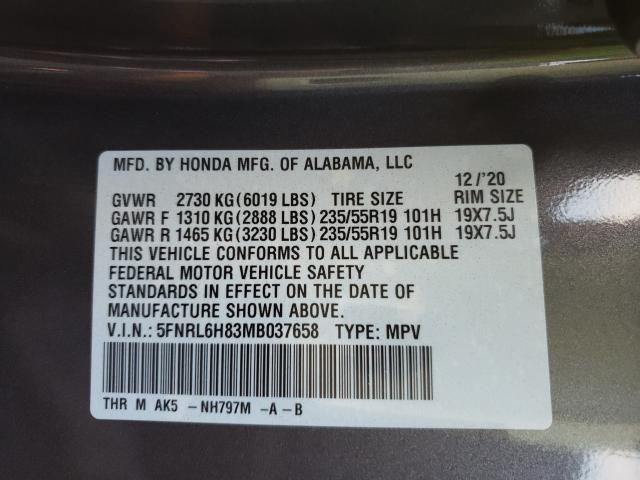 2021 HONDA ODYSSEY TO 5FNRL6H83MB037658