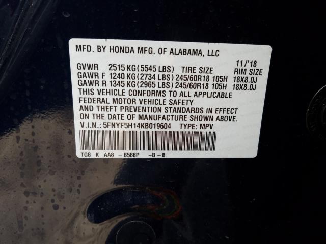 2019 HONDA PILOT LX 5FNYF5H14KB019604