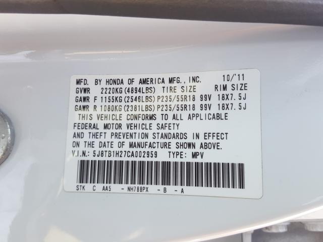 2012 ACURA RDX 5J8TB1H27CA002959