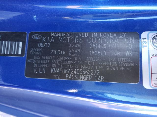 2013 KIA FORTE KNAFU6A24D5663272