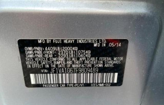 2015 SUBARU WRX LIMITE JF1VA1G67F9809489