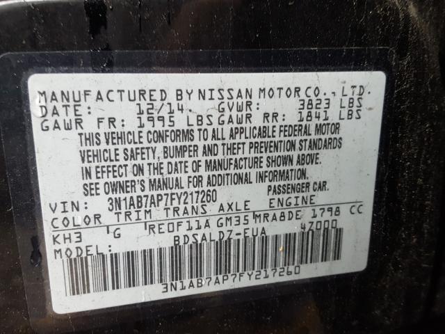 2015 NISSAN SENTRA S 3N1AB7AP7FY217260